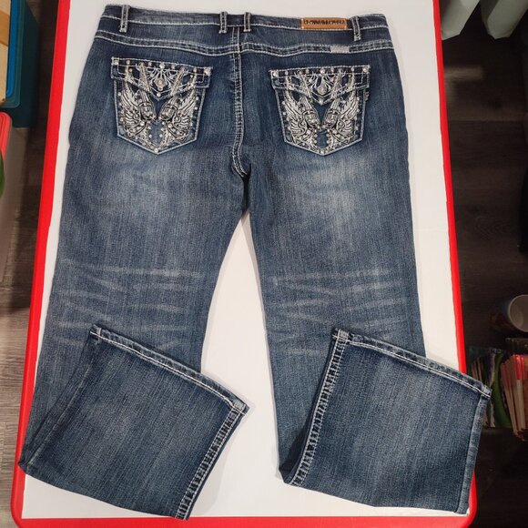 Platinum Plush jeans low rise straight leg darker blue women's size 21 - Picture 3 of 14